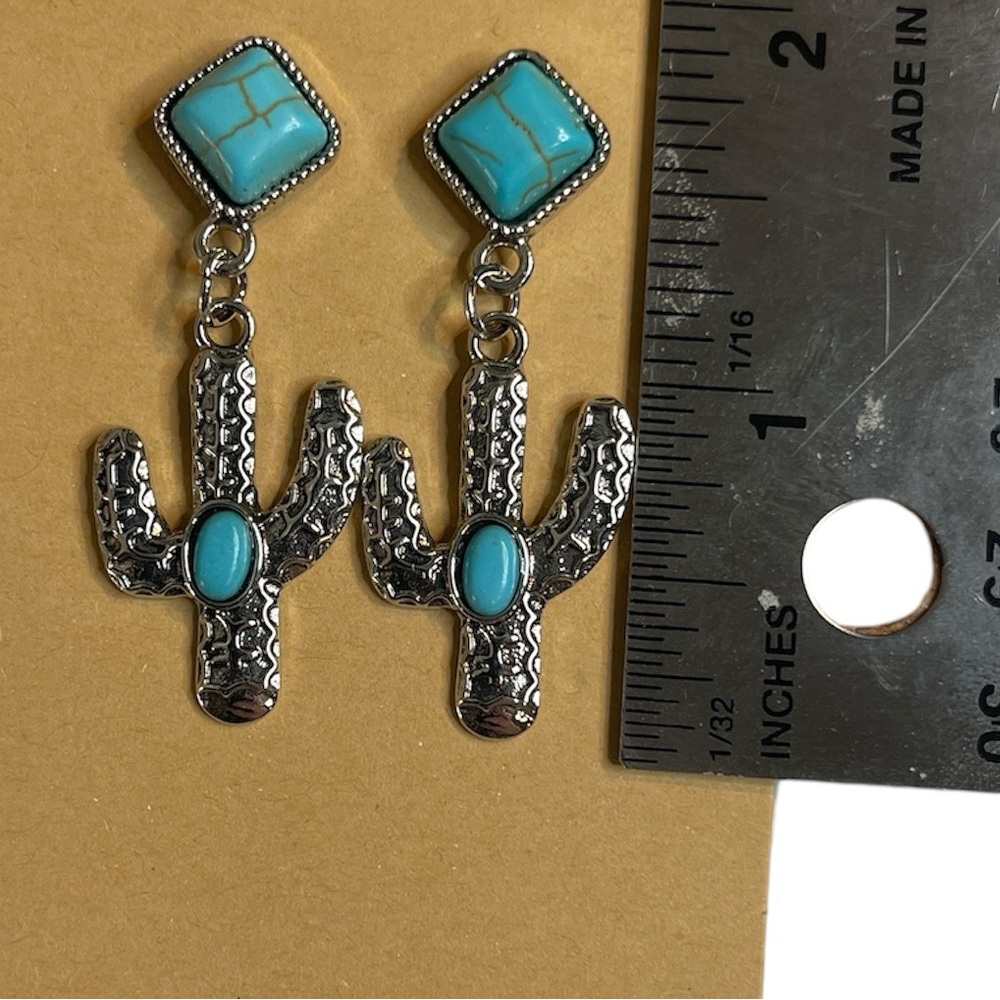 NWT 3 for $20 Silver & Turquoise Cactus Western Style Earrings “you pick 3” - Picture 5 of 5